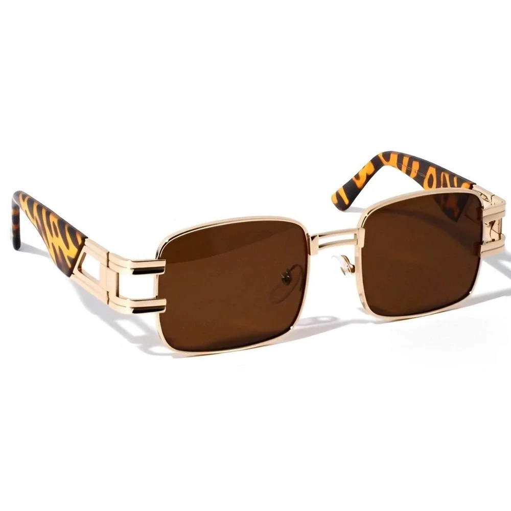 Men Sunglasses Retro Classic Gold Frame Brown Lens Tortoise Accents Lentes Gafas